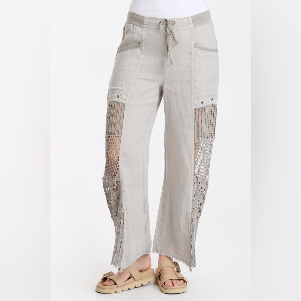 XCVI Koldis NWT Women's Crochet Detail Pants, Mist Gray